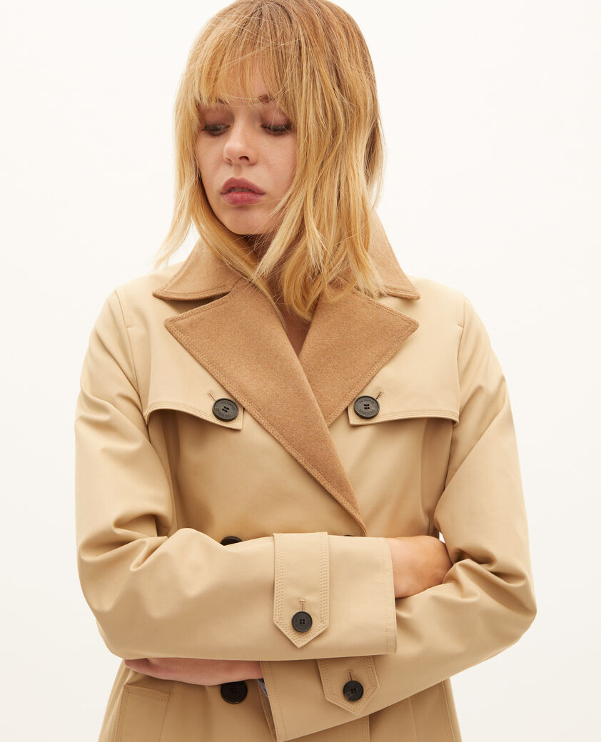 The Kooples FEMME LIGHT BEIGE manteau doubl&eacute; en laine m&eacute;lang&eacute;e beige