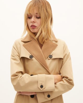 The Kooples DAMEN LIGHT BEIGE gef&uuml;tterter mantel aus wollgemisch in beige