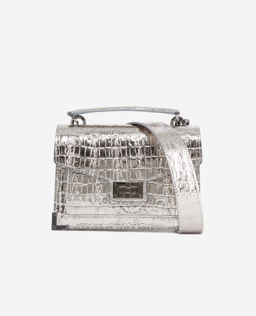 The Kooples WOMEN ANTIC SILVER emily small crocodile effect silver leather bag