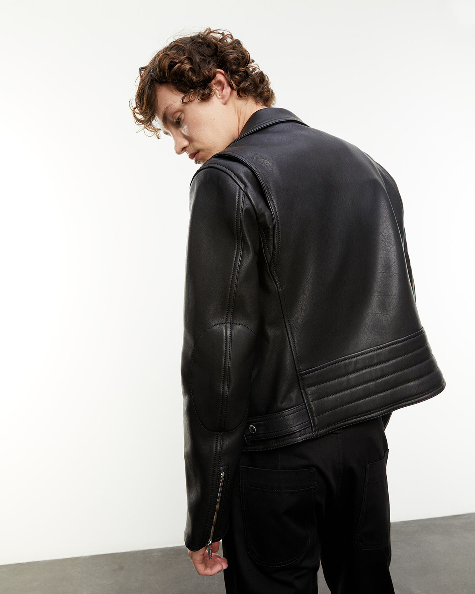 Padded black leather jacket, BLACK, hi-res image number null