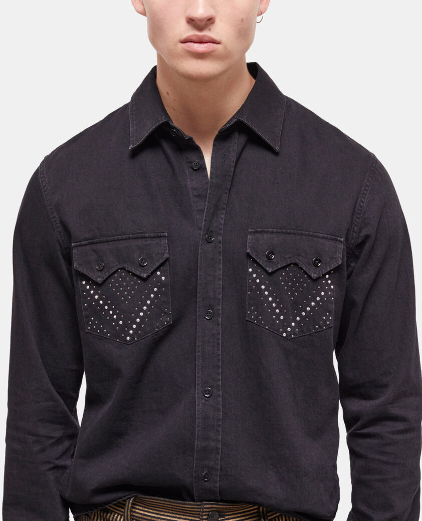 The Kooples HERREN BLACK WASHED schwarzes hemd und klassischer kragen