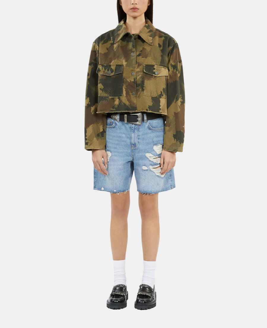 The Kooples FEMME CAMOUFLAGE blouson court en denim camouflage kaki