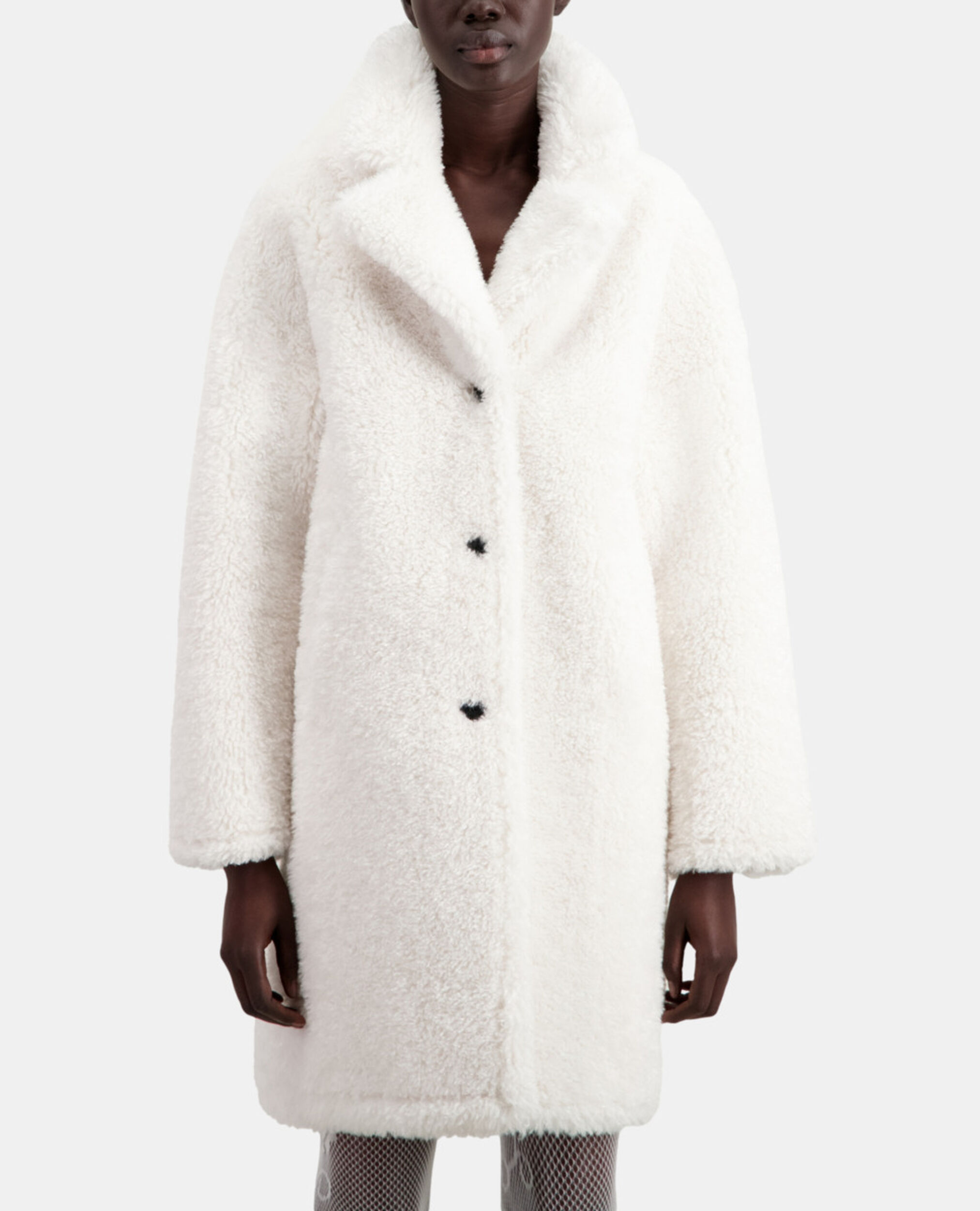 Long ecru faux fur coat, ECRU, hi-res image number null