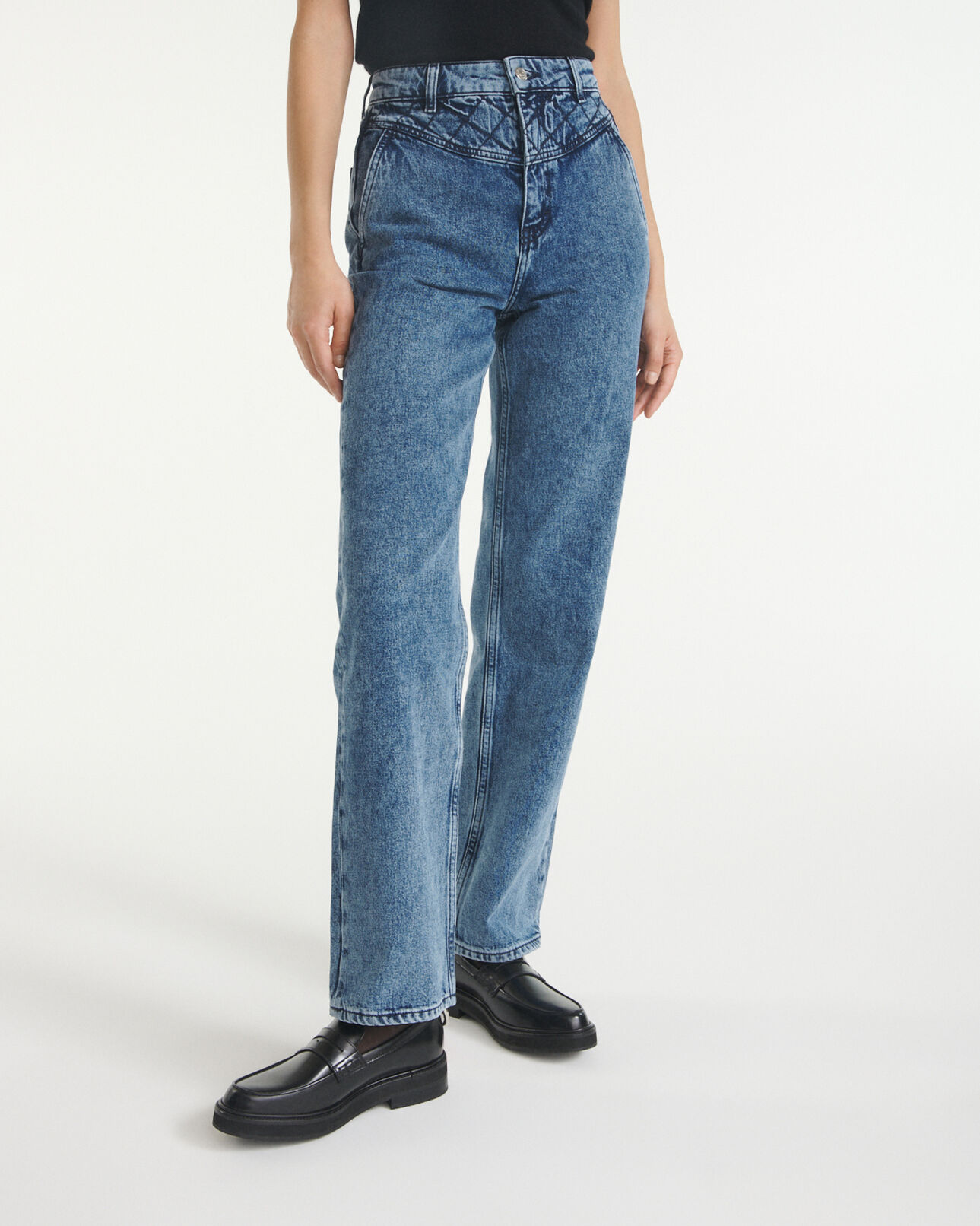 The Kooples FEMME BLUE DENIM jean bleu large naomy à détail matelassé