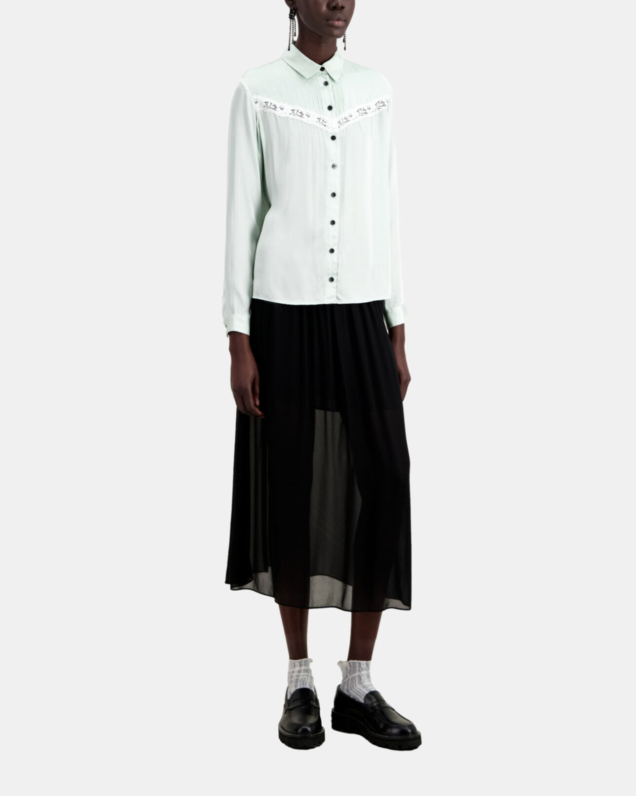The Kooples WOMEN OCEAN light green shirt with lace detail