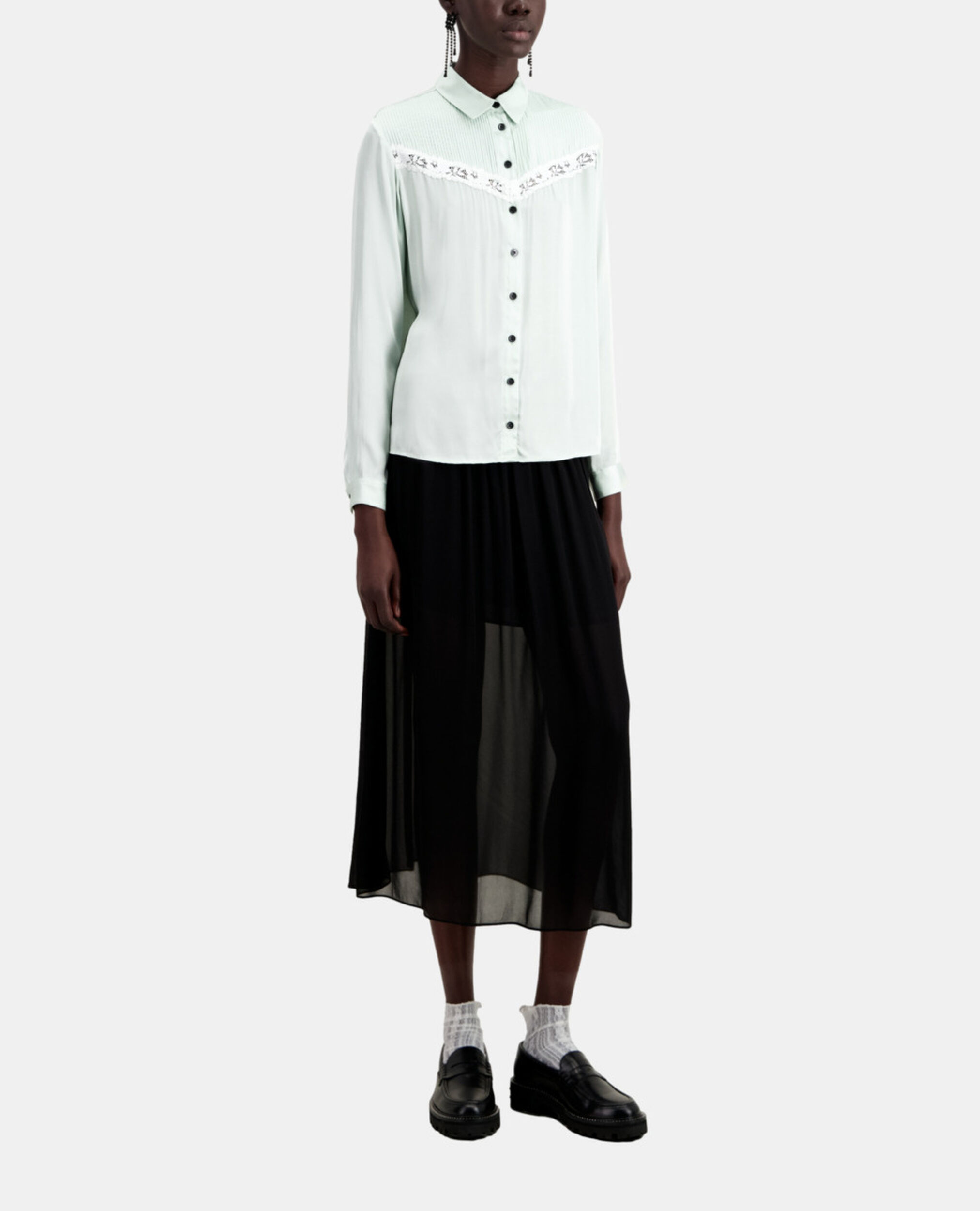 Light green shirt with lace detail, OCEAN, hi-res image number null