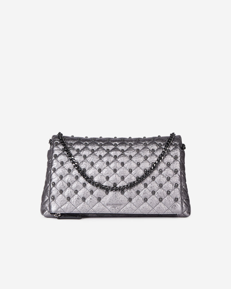 The Kooples FEMME GUN METAL pochette héritage medium en cuir gunmetal
