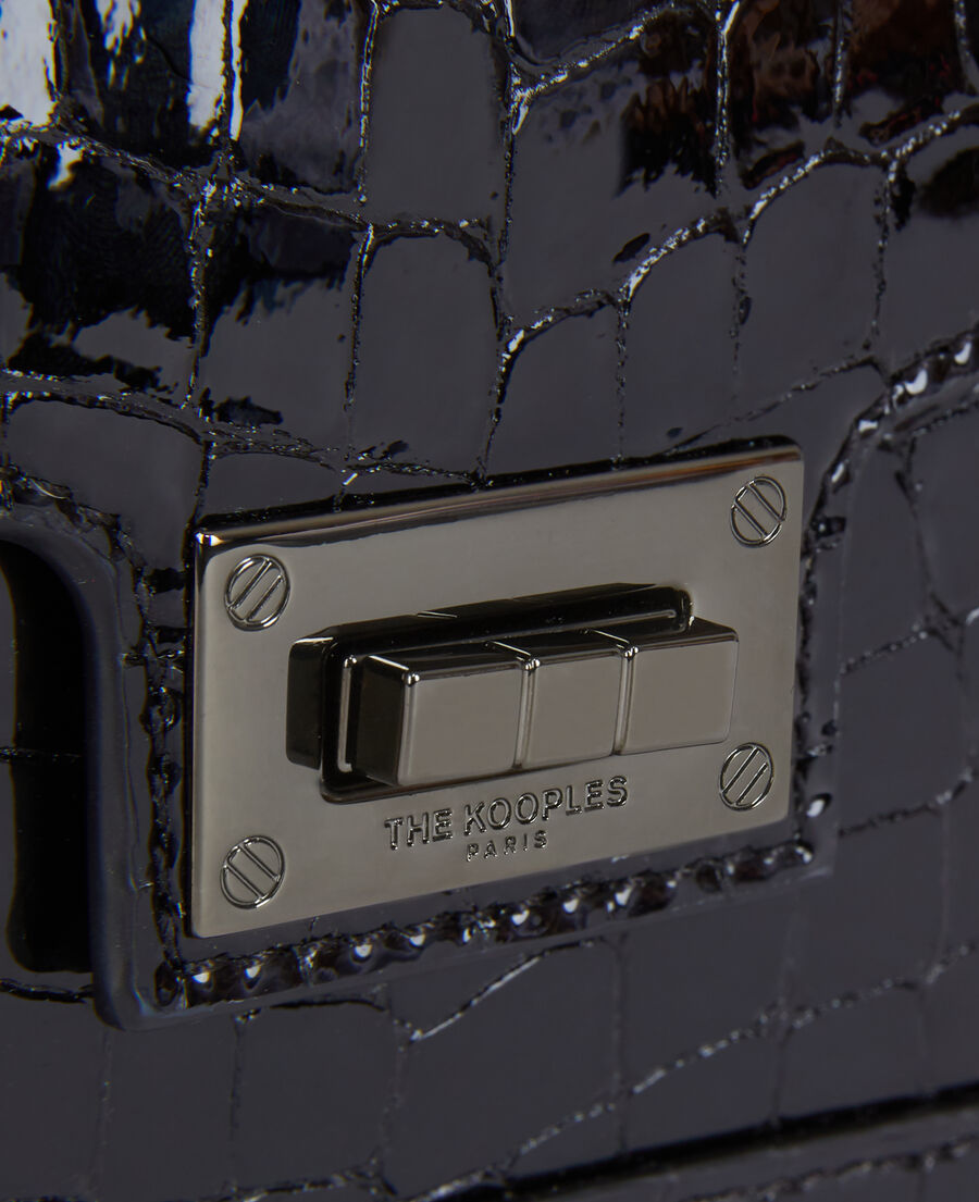 emily chain bag in black crocodile-effect leather