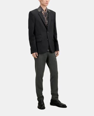 The Kooples H BLACK black wool blazer with leather details