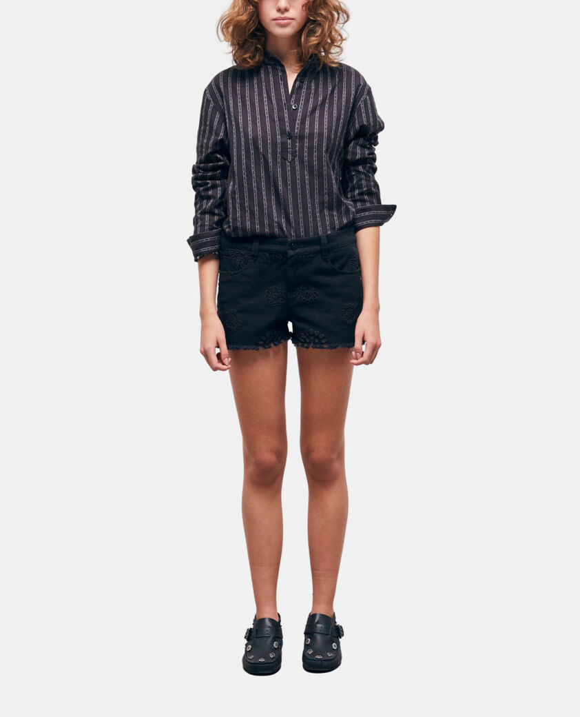 The Kooples WOMEN BLACK black denim shorts with broderie anglaise