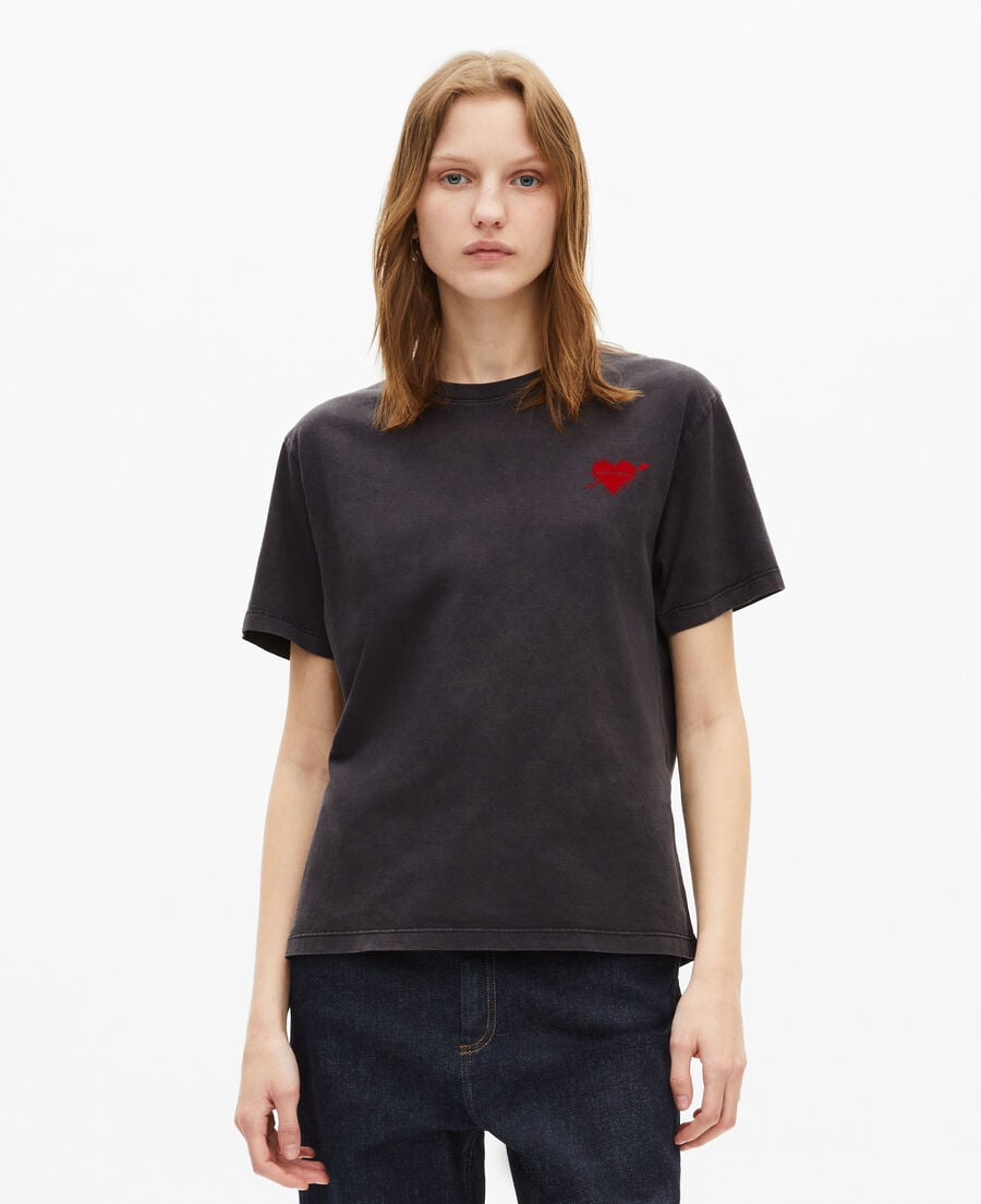 The Kooples FEMME BLACK WASHED t-shirt avec flocage c&oelig;ur noir