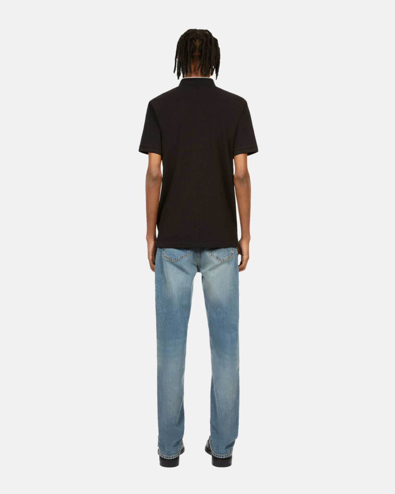The Kooples H BLACK / WHITE black pique cotton polo t-shirt
