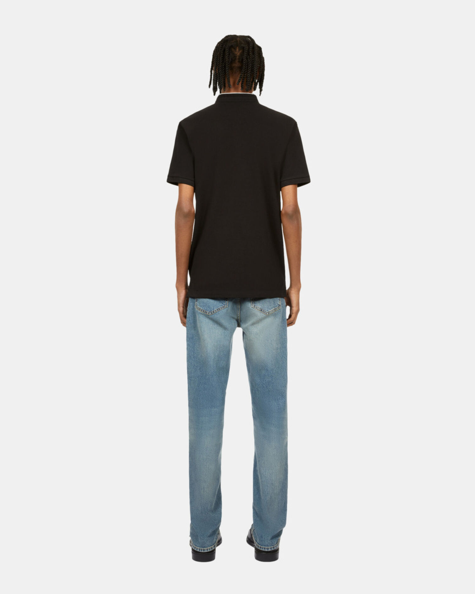 Black pique cotton polo t-shirt, BLACK / WHITE, hi-res image number null