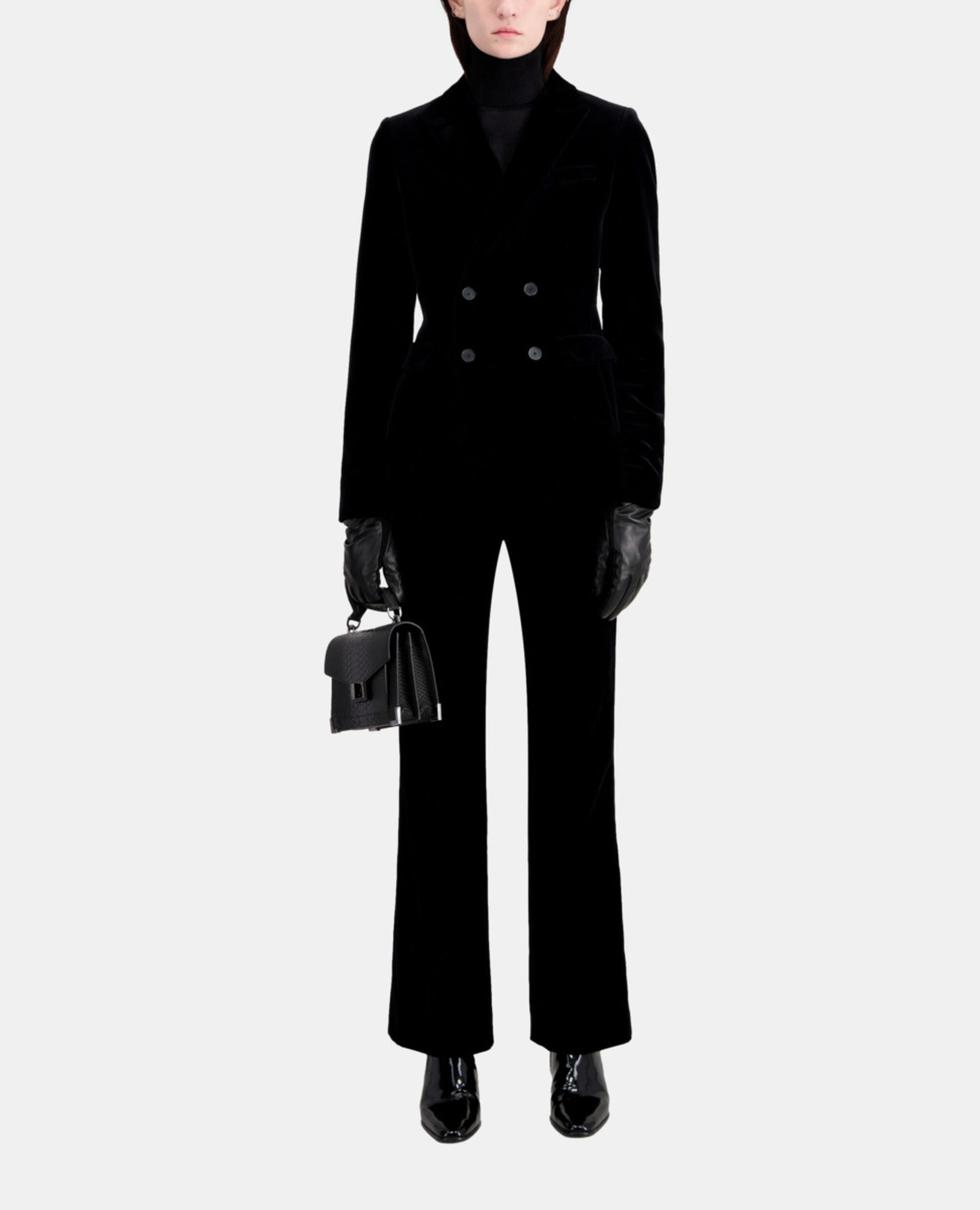 Veste tailleur courte en velours noir, BLACK, hi-res image number null