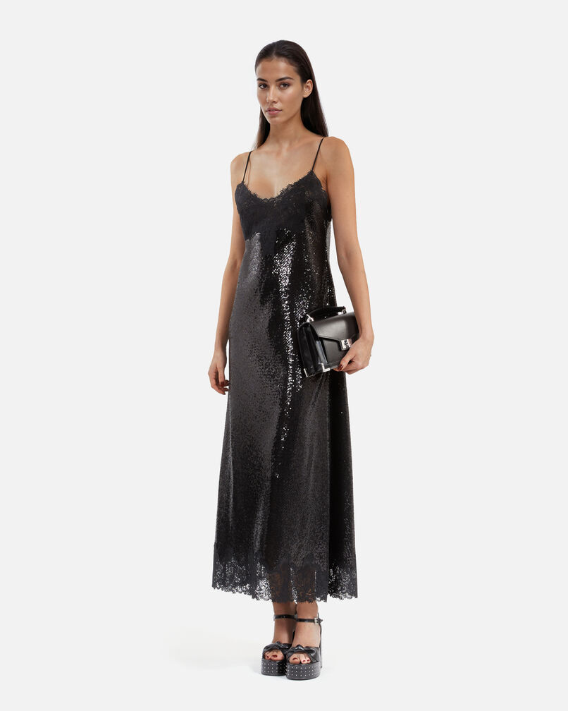 The Kooples WOMEN BLACK long black sequin babydoll dress