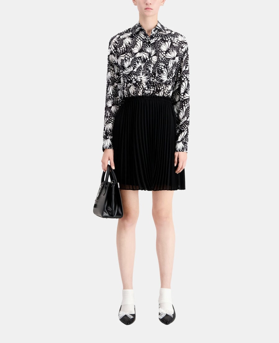 The Kooples FEMME BLACK WHITE robe courte plissée imprimée