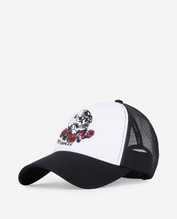 zweifarbige kappe mit vintage-skull-stickerei