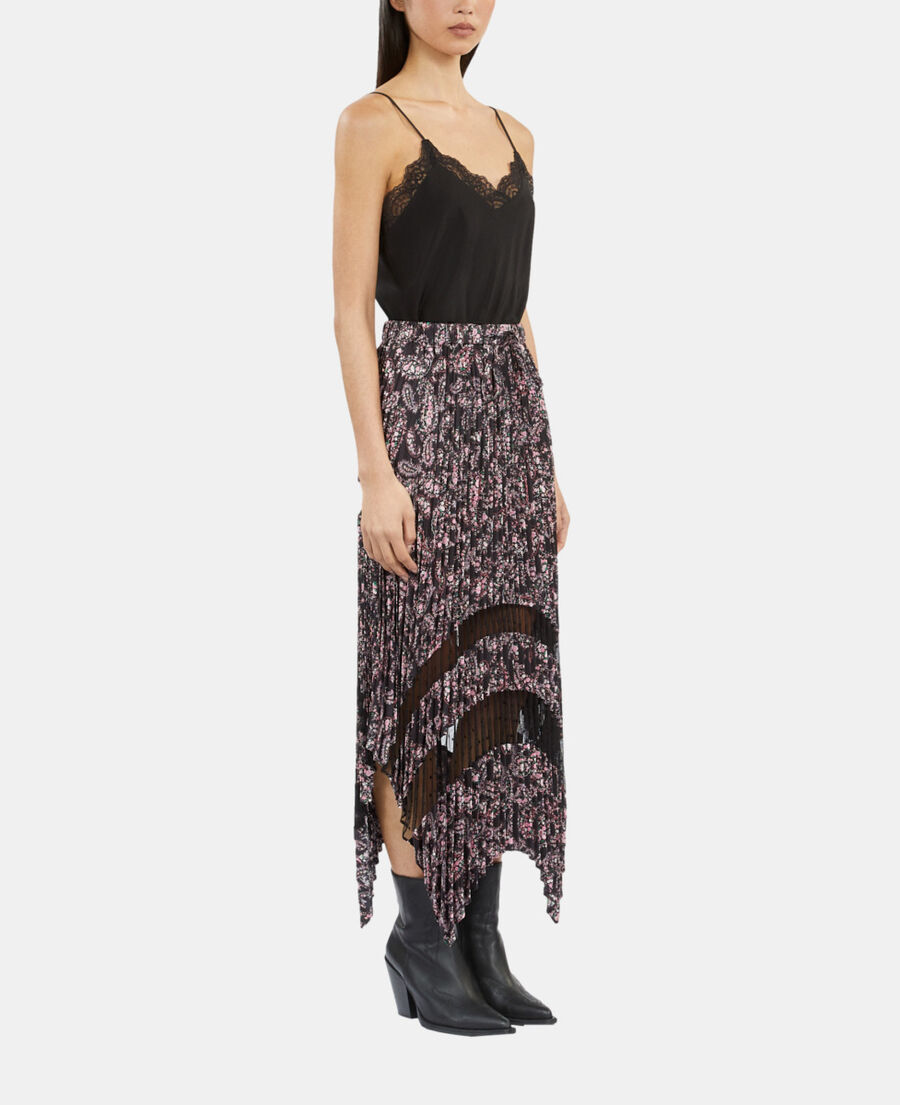 The Kooples FEMME BLACK / PINK jupe longue plissée imprimée
