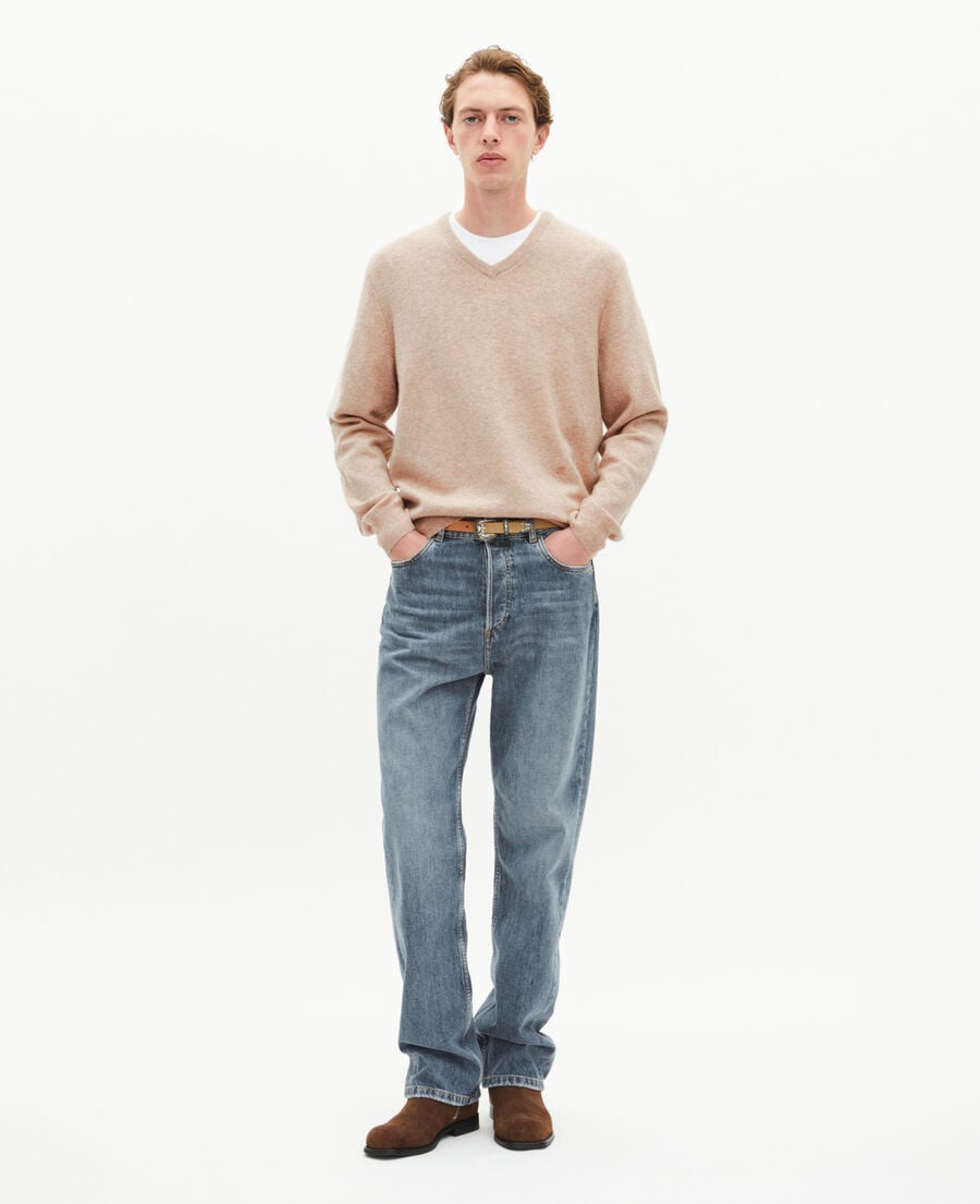 The Kooples HOMBRE BEIGE MELANGE jersey de cachemira beige con cuello de pico