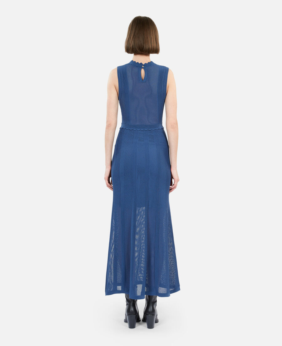 long royal blue openwork knit dress