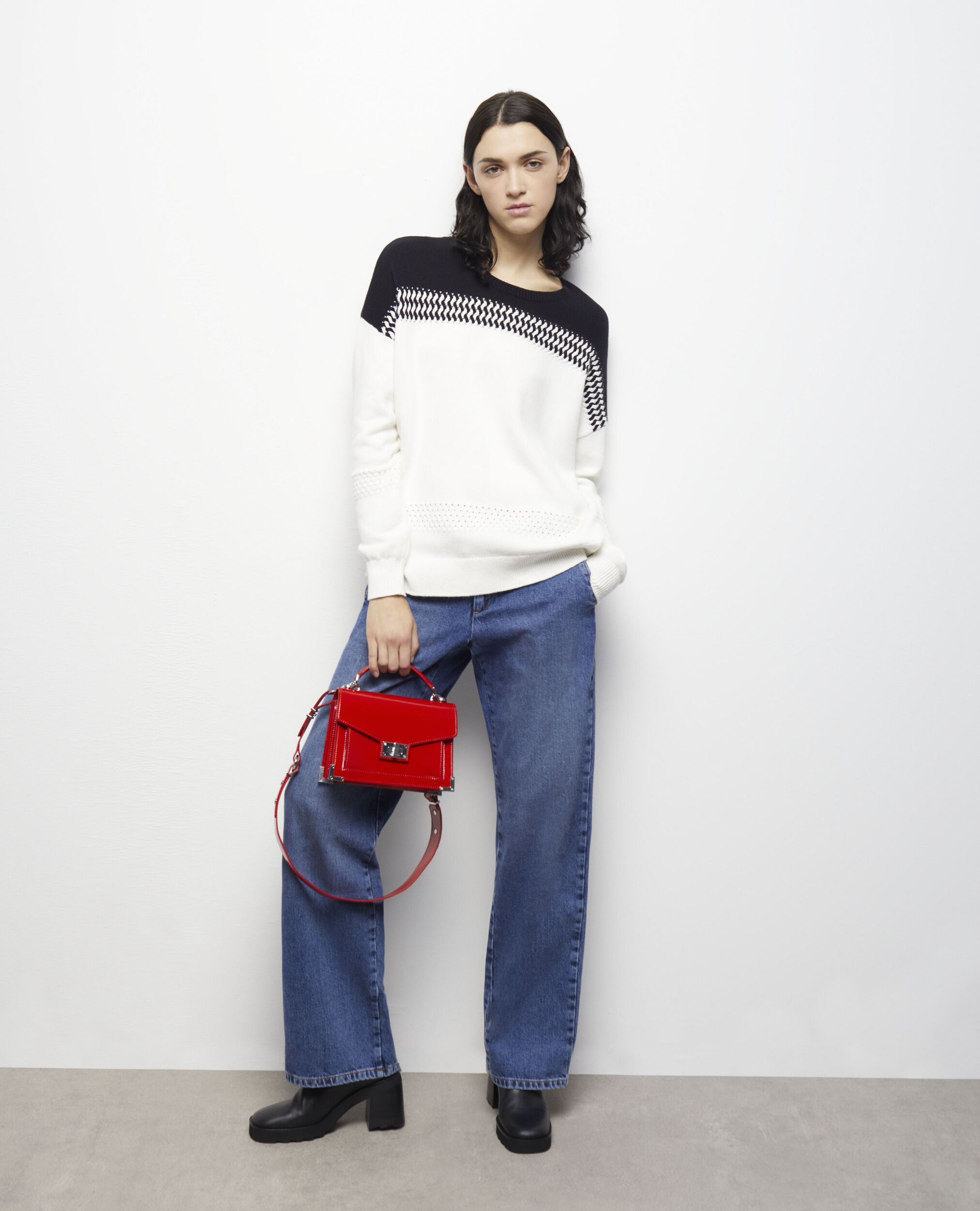 Two-tone jumper, WHITE / BLACK, hi-res image number null