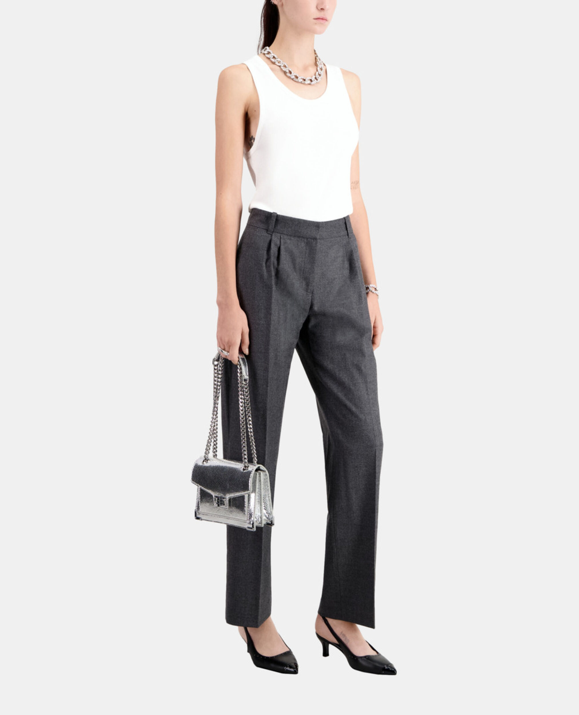 Grey flannel trousers with pleats, GREY, hi-res image number null
