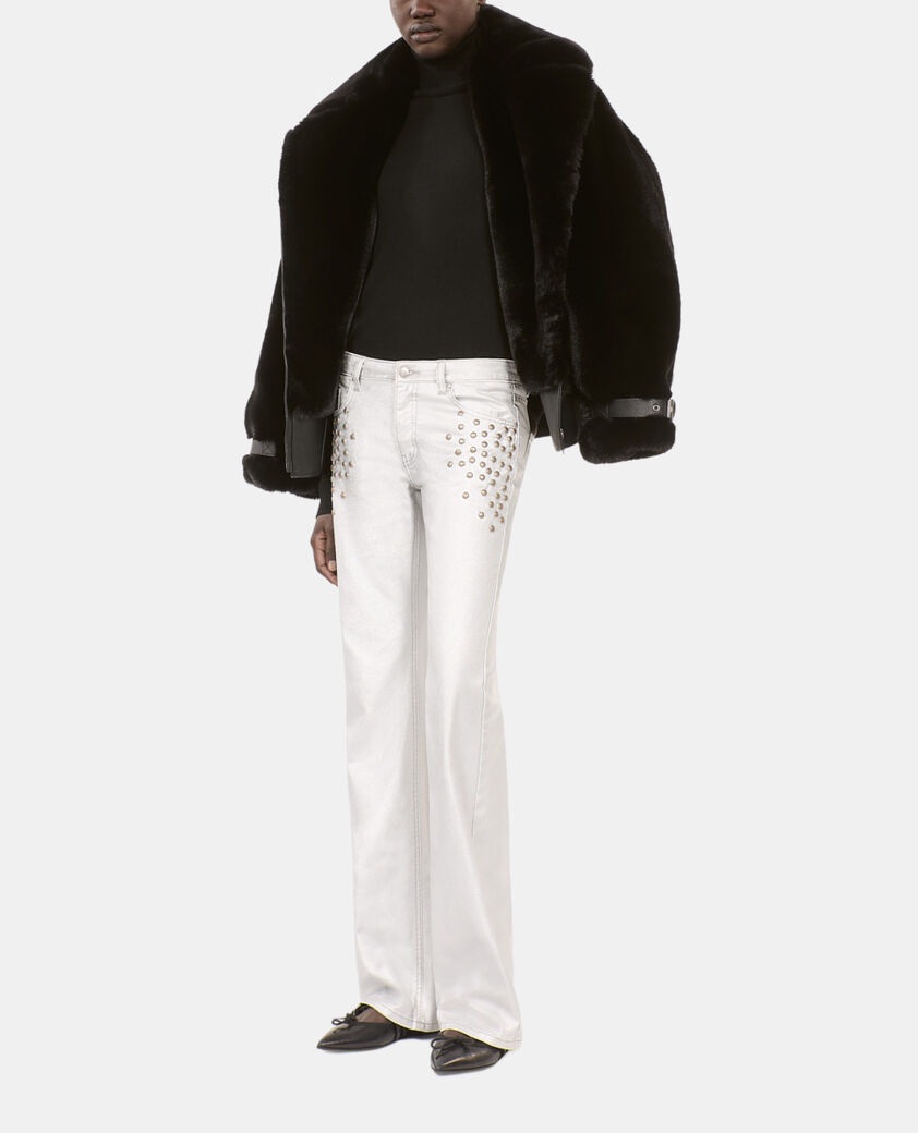 The Kooples MUJER 52 ARGENT VIEILLI CORNE vaqueros tachuelas rectos plateados