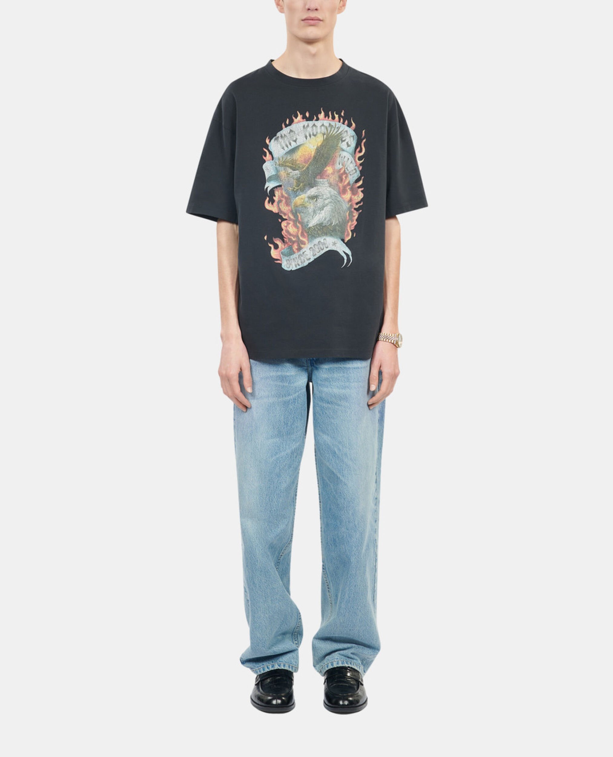 Black Eagles on fire black serigraphy t-shirt, BLACK WASHED, hi-res image number null