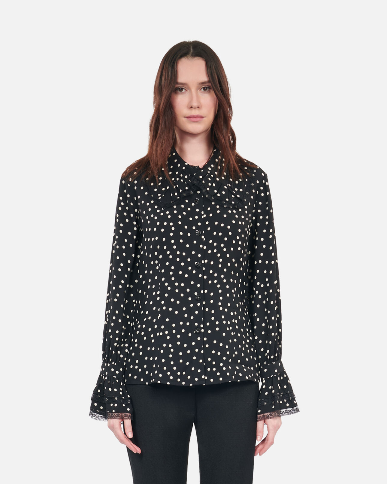 The Kooples WOMEN BLACK WHITE black polka dot shirt