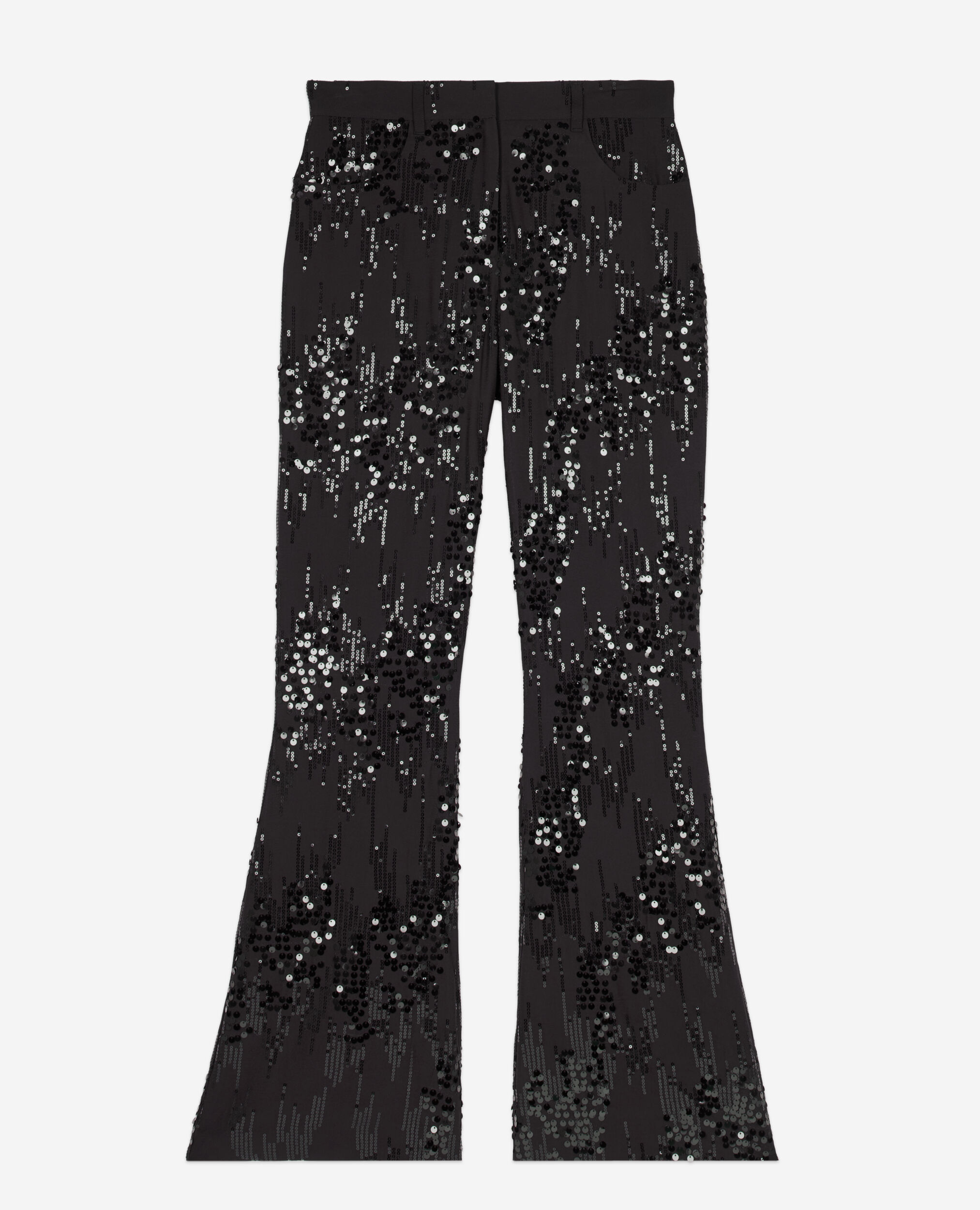 Black sequinned flare pants, BLACK, hi-res image number null