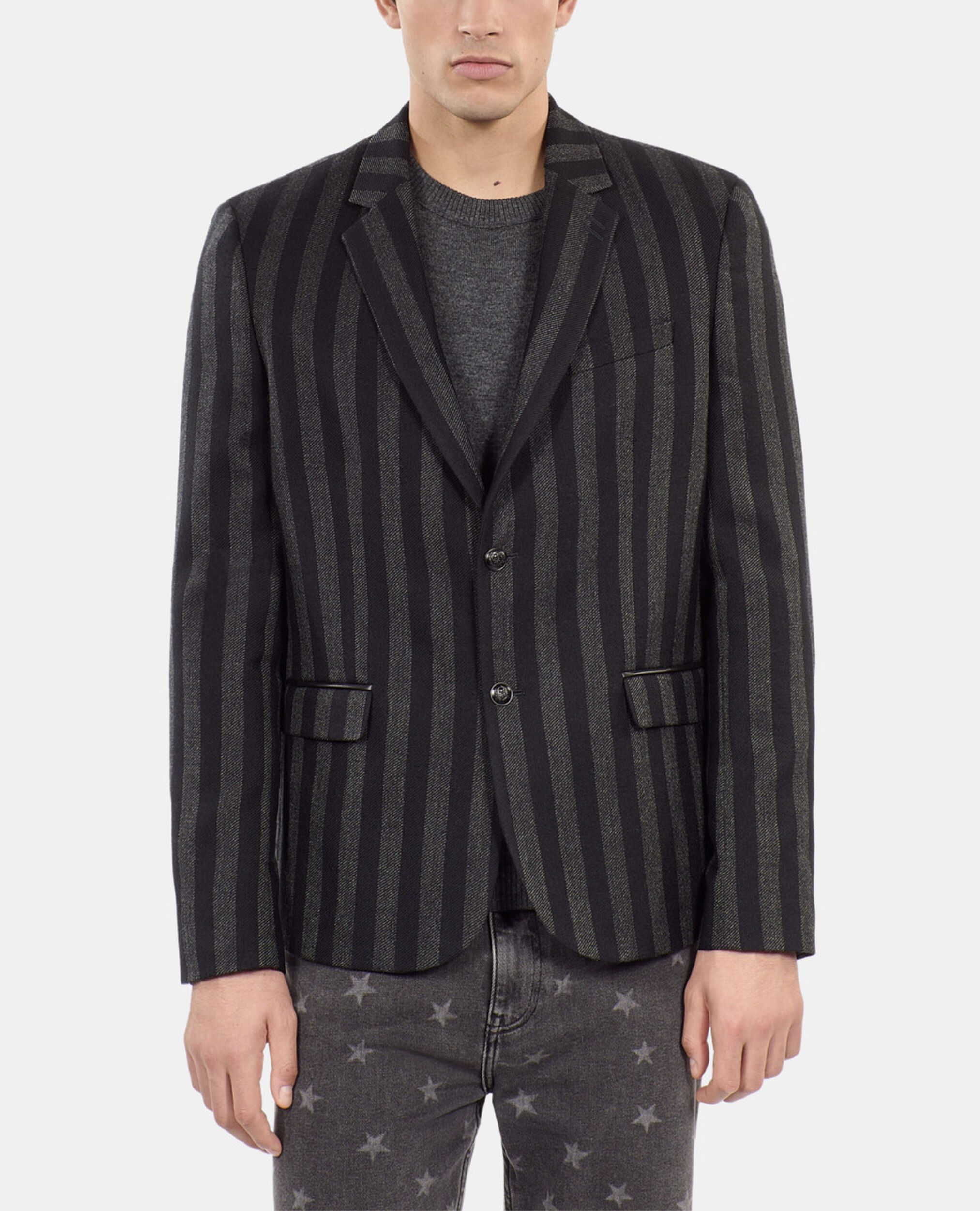 Striped wool blazer, BLACK GREY, hi-res image number null