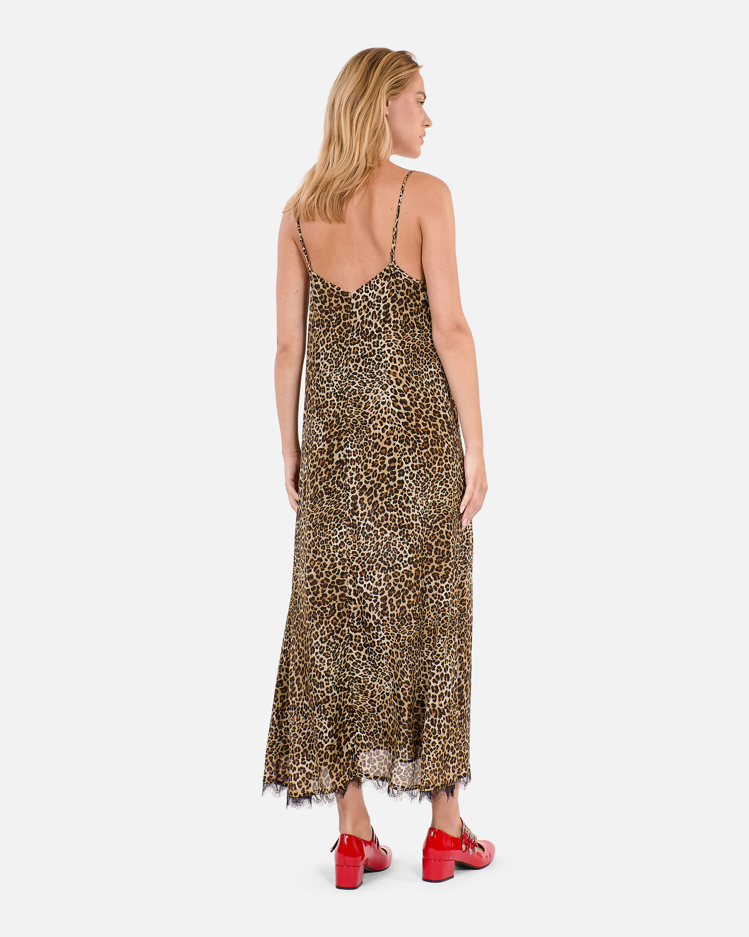 Robe nuisette longue en soie imprimé léopard, LEOPARD, hi-res image number null