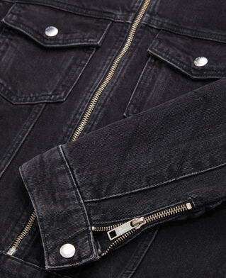 The Kooples WOMEN BLACK WASHED black denim biker jacket