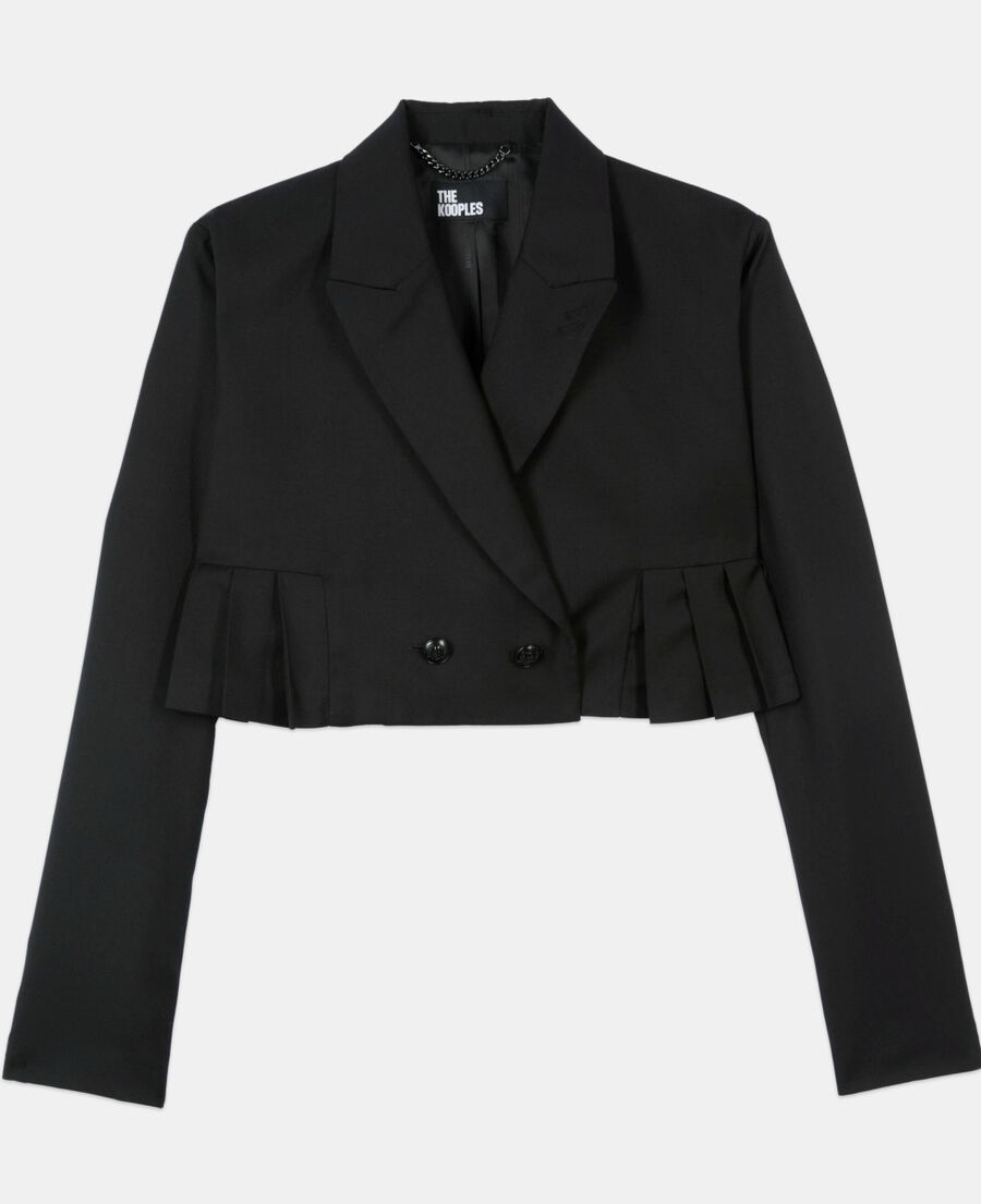 The Kooples DAMEN BLACK kurze, schwarze jacke mit falten aus wolle