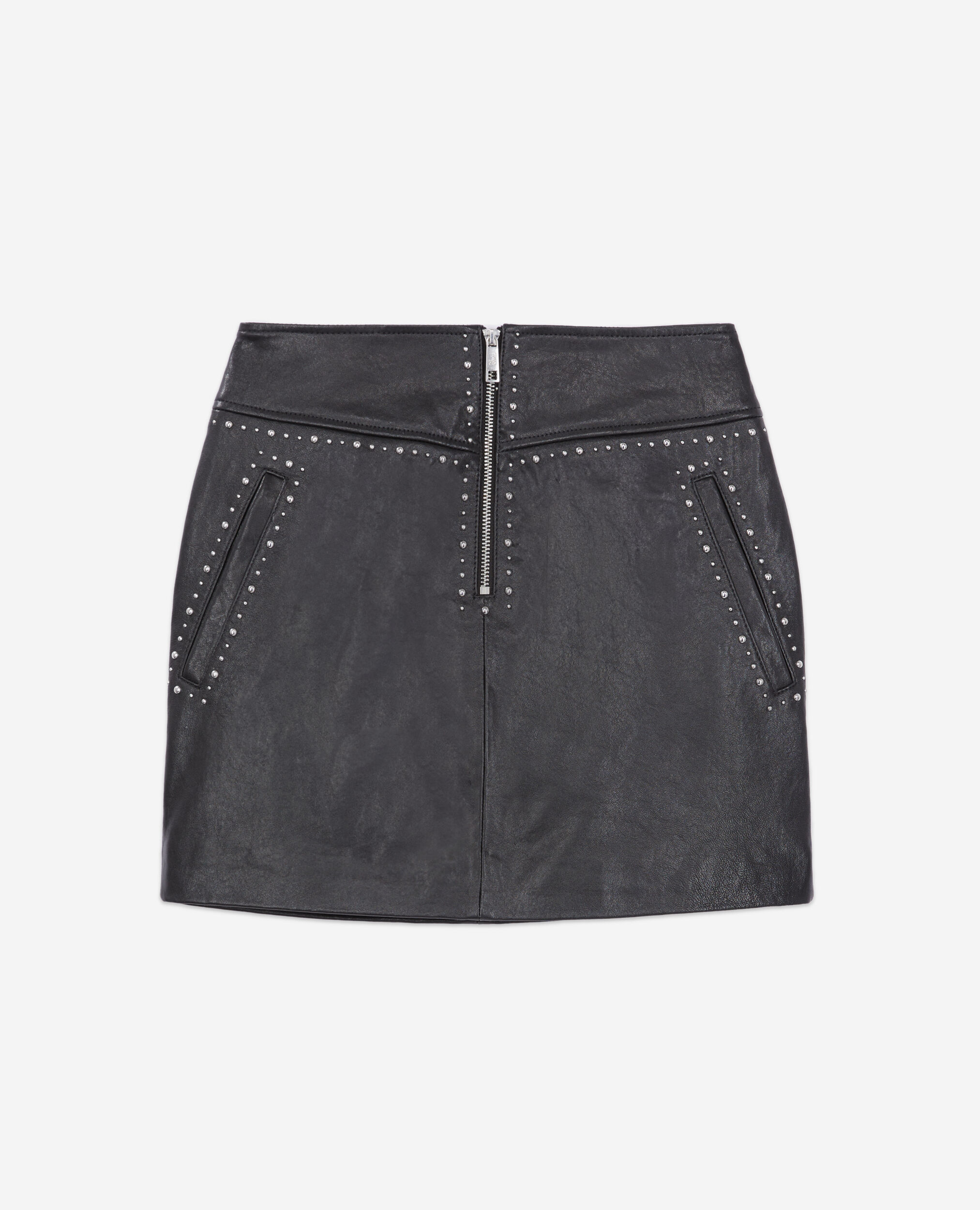 Short black leather skirt with studs, BLACK, hi-res image number null