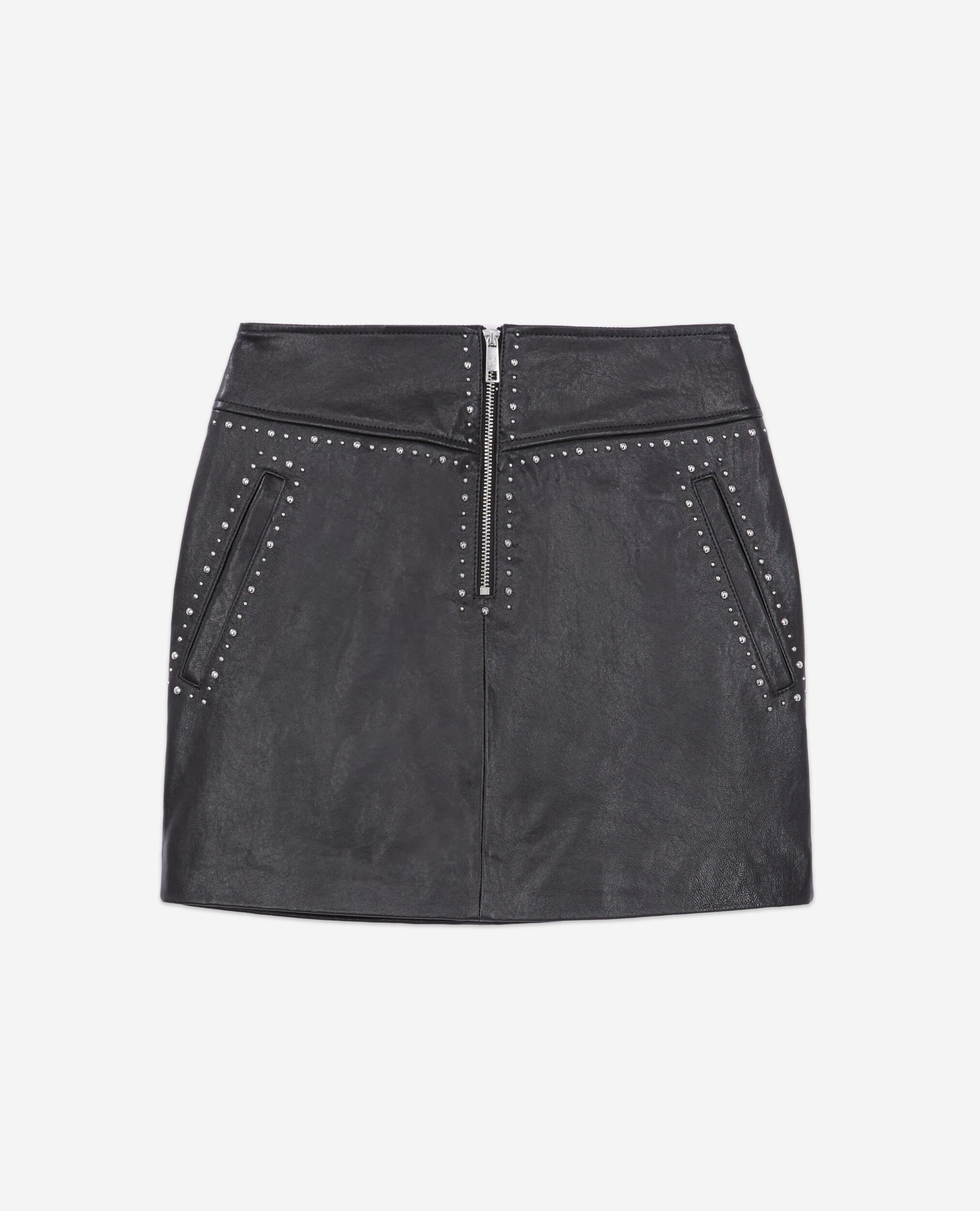 Short black leather skirt with studs, BLACK, hi-res image number null