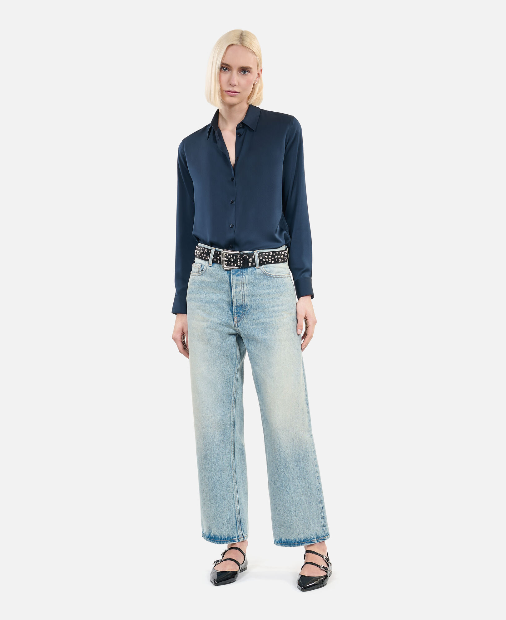The Kooples WOMEN DARK NAVY navy blue silk shirt 