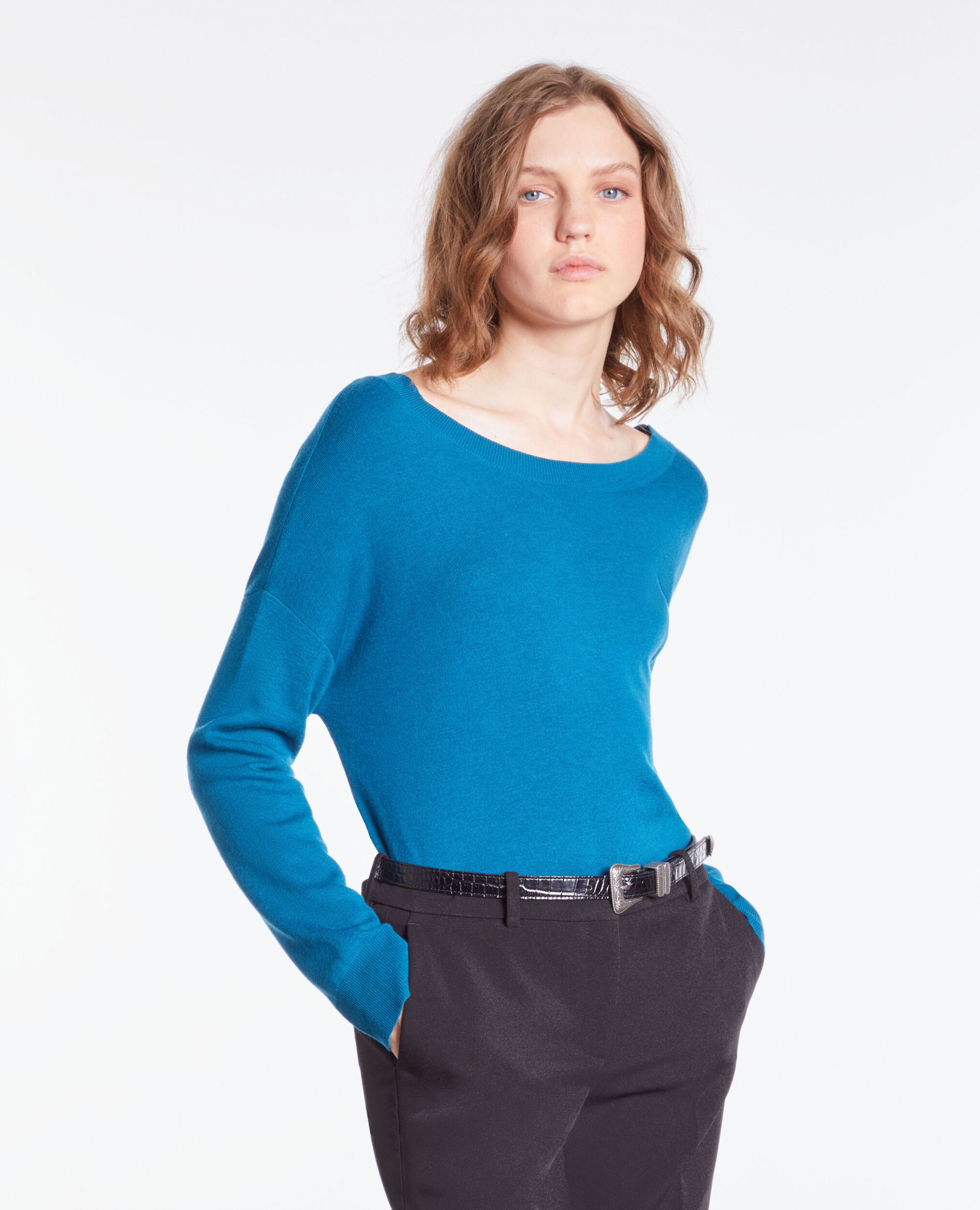 Blauer Pullover mit Knopfleiste am Rücken, MEDIUM BLUE, hi-res image number null
