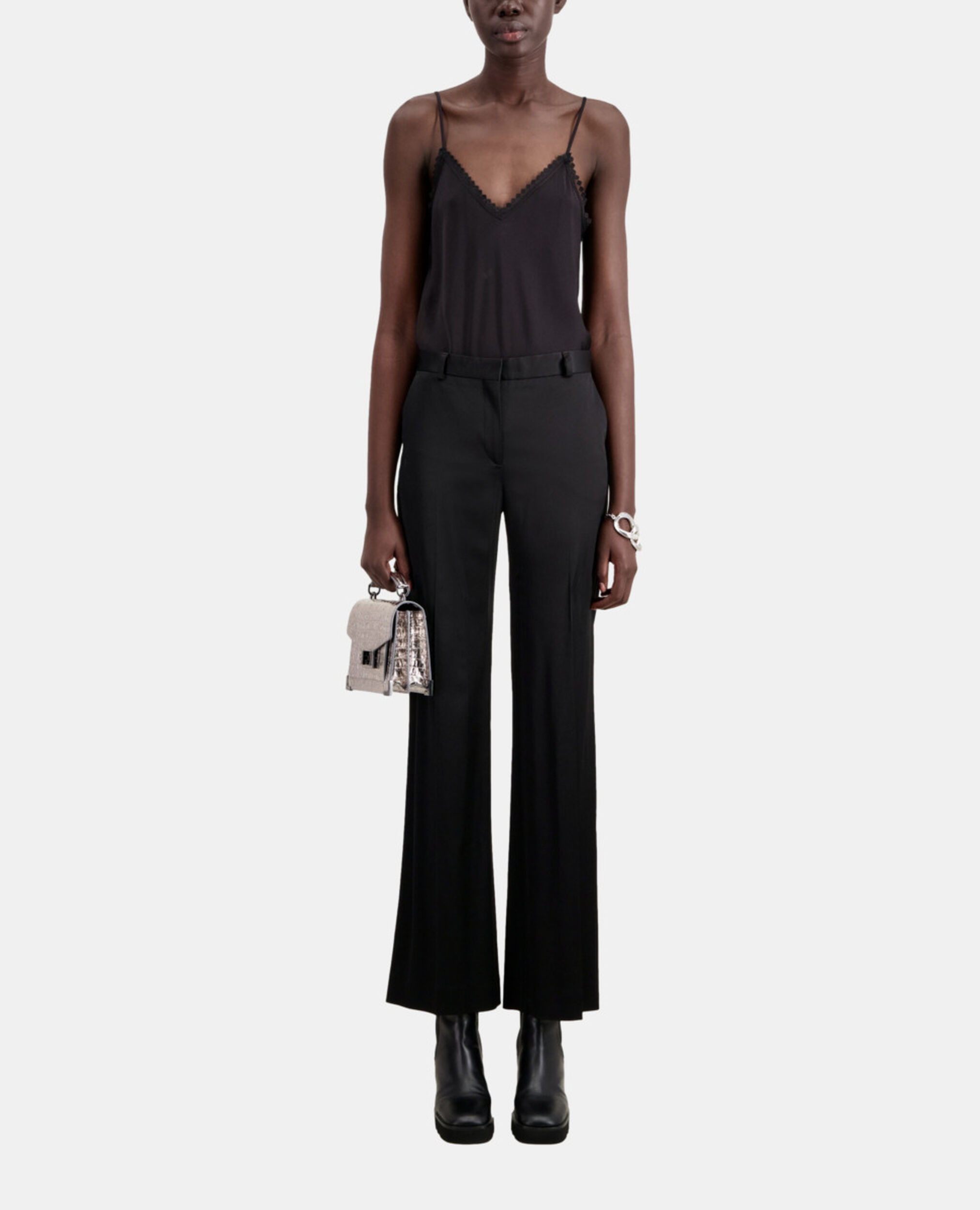 Schwarze Anzughose aus Satin, BLACK, hi-res image number null