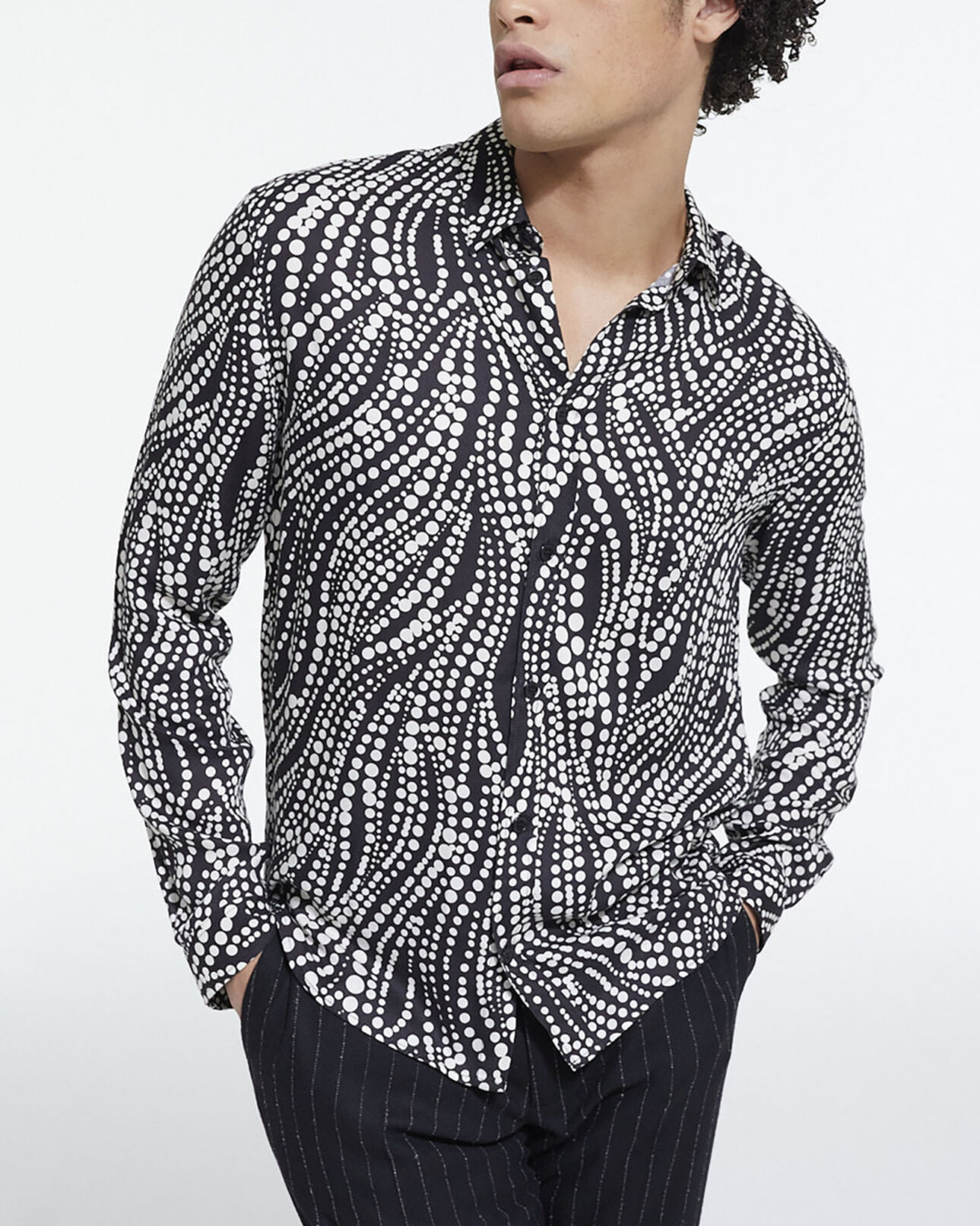 The Kooples MEN BLACK WHITE printed shirt with classic collar