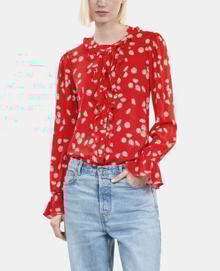 The Kooples FEMME RED / WHITE chemise &agrave; imprim&eacute; fleuri avec volants