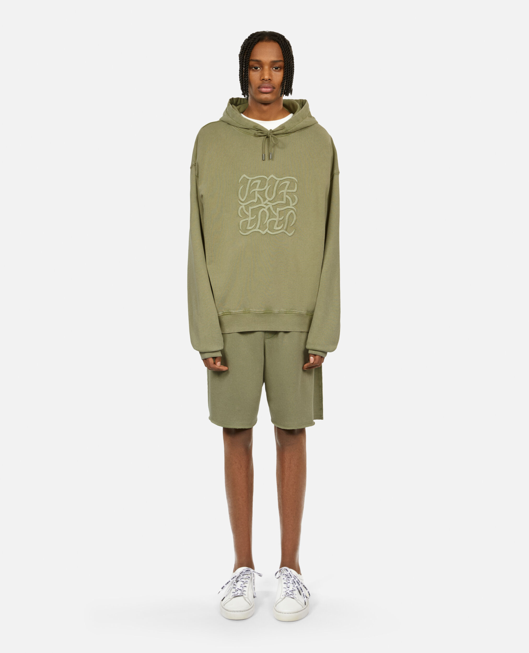 Sweatshirt à capuche vert clair avec broderie logo, KAKI GREY, hi-res image number null