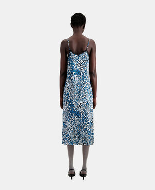 The Kooples FEMME BLUE WHITE robe nuisette longue en soie imprimée avec détails en dentelle