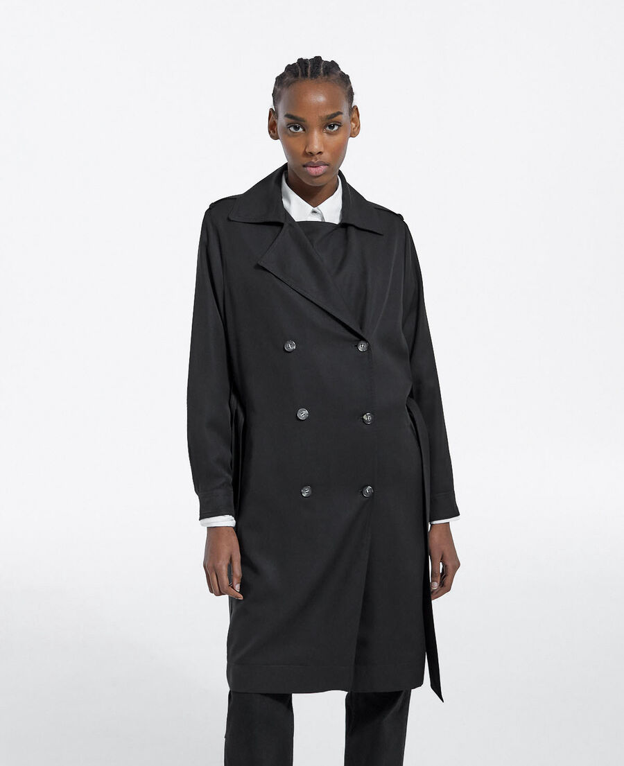 Black tencel trench coat with elastic back | The Kooples - UK