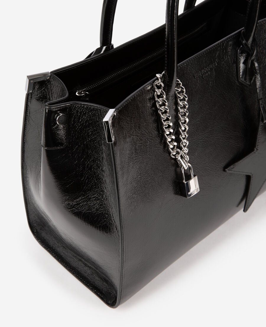 The Kooples WOMEN BLACK ming l tote bag in black cracked leather