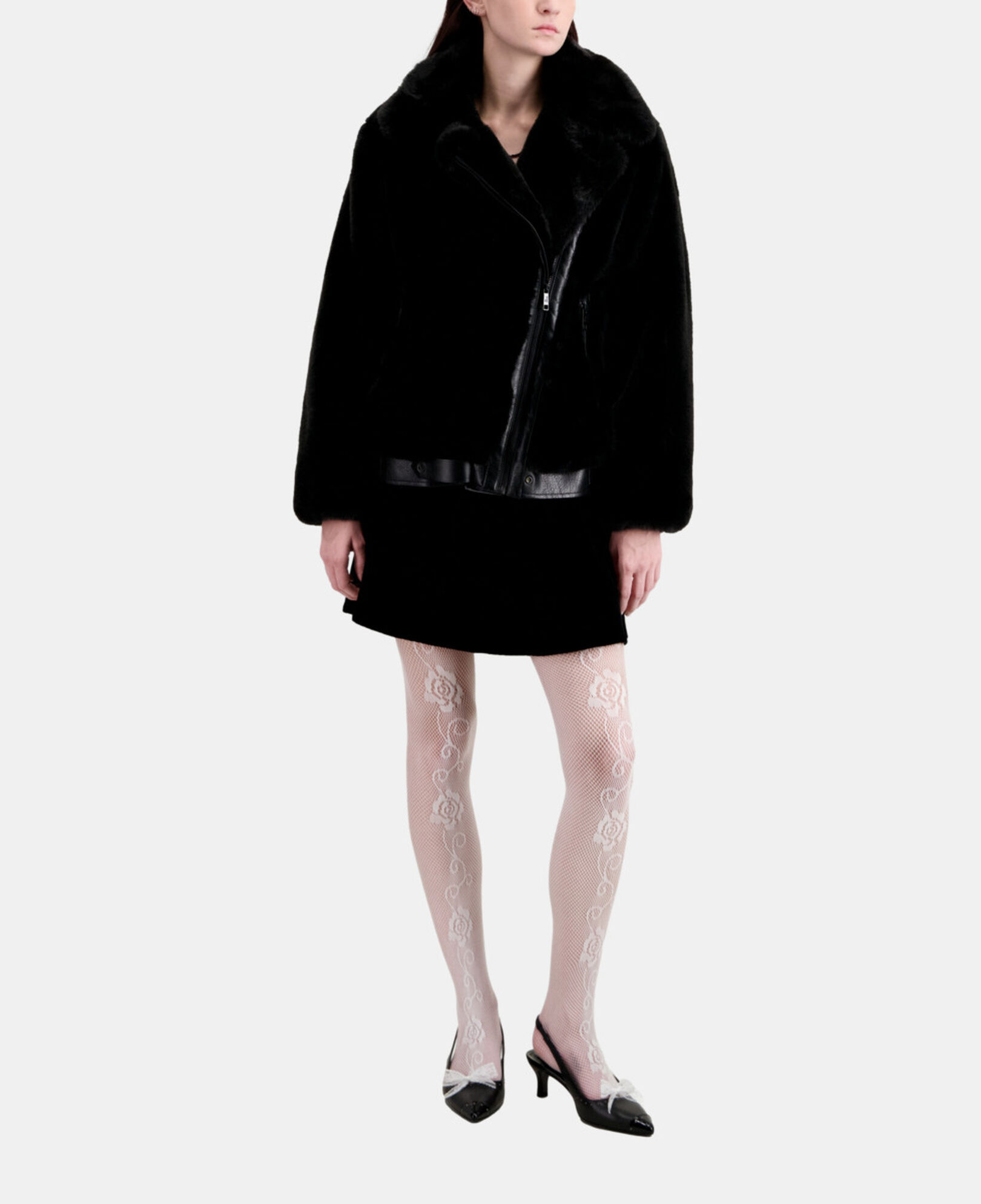 The Kooples FEMME BLACK blouson aviateur noir imitation fourrure