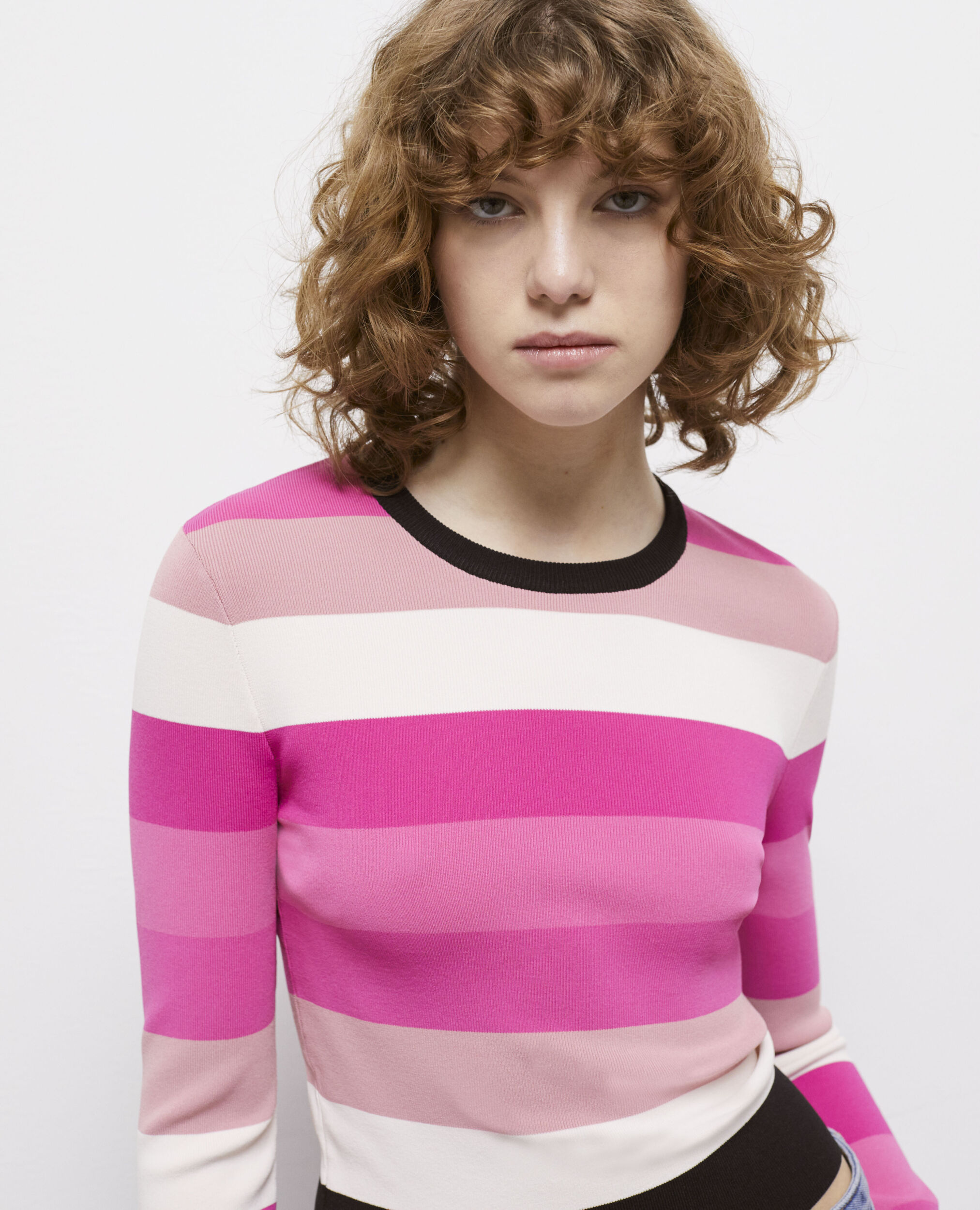 Short pink striped sweater, LIGHT PINK/DARK PINK/BLAC, hi-res image number null