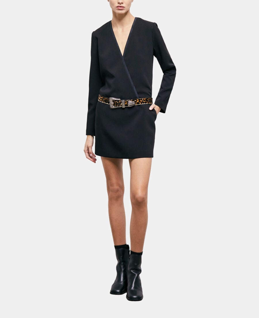 The Kooples FEMME BLACK robe courte croisée noire