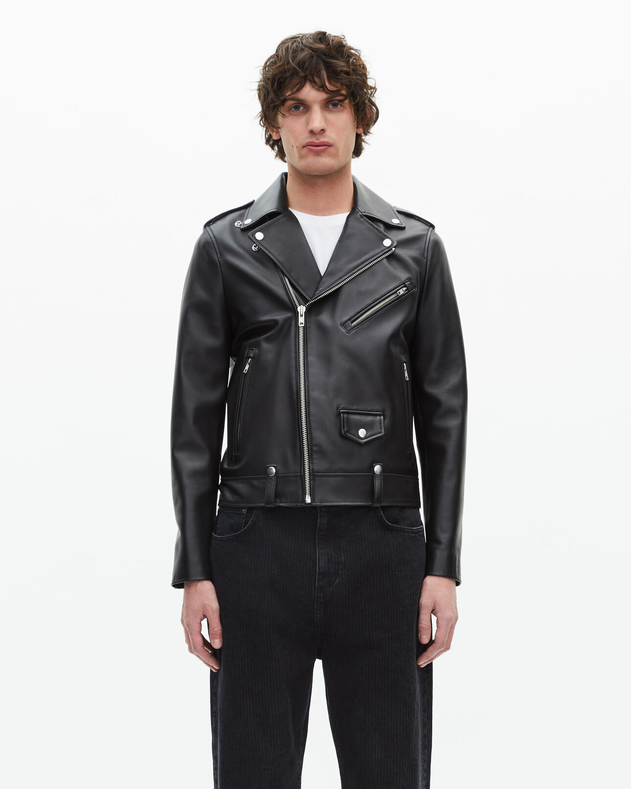The Kooples MEN BLACK black leather biker jacket