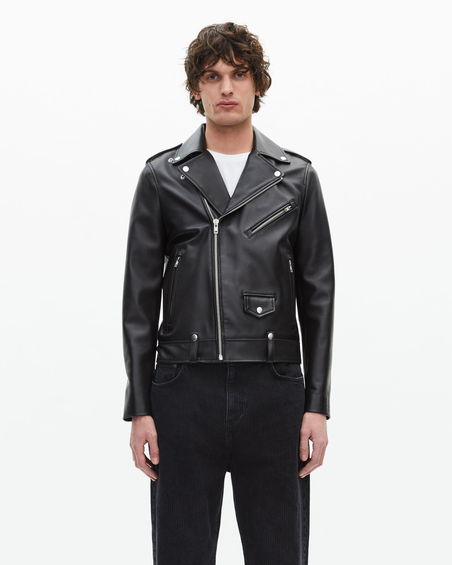 Black leather biker jacket, BLACK, hi-res image number null